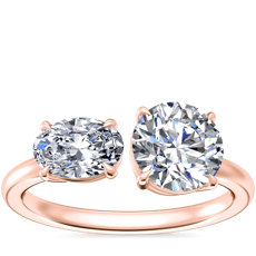 NOUVEAU Bague de fiançailles deux pierres avec diamant ovale serti est-ouest en or rose 14 carats (,5 carat, poids total)